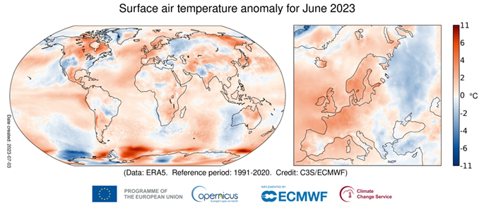 Copernicus: Record North Atlantic warmth– Hottest June on record globally