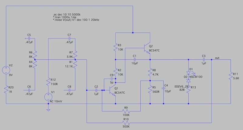 Balancing mixer LTspice simulation schematic